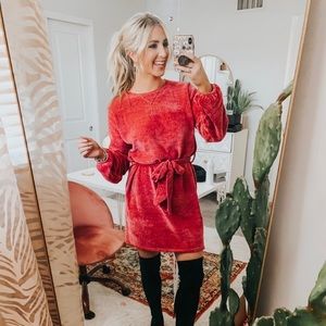 Hold Hands Chenille Tie Front Sweater Dress